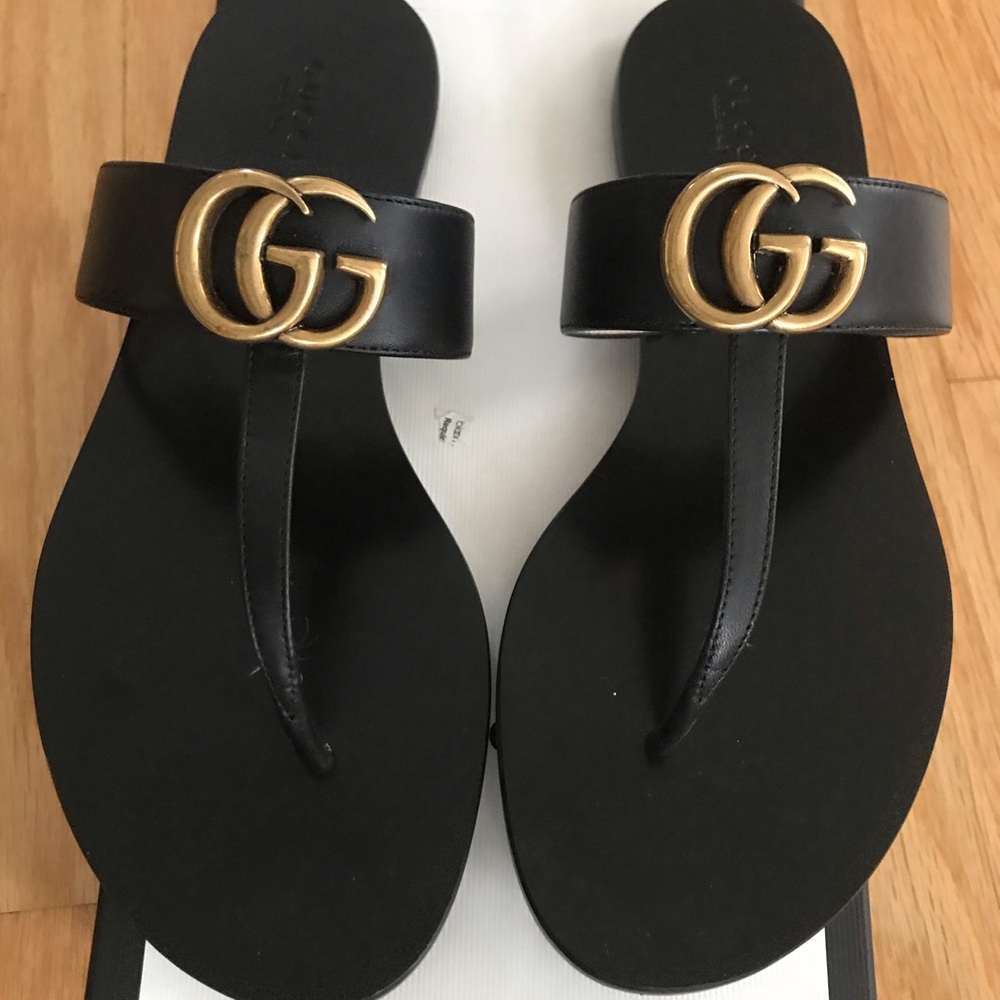Gucci Marmont Black Leather Sandals 9